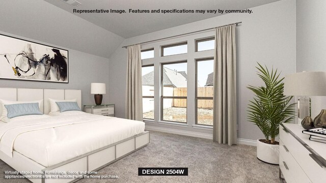 1216 Scenic Green Loop, Georgetown, TX 78628 - bedroom featuring vaulted ceiling, multiple windows, and light colored carpet