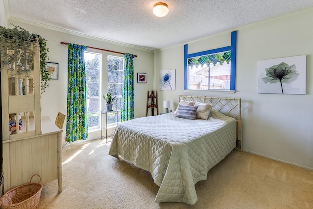 bedroom with carpet and ornamental molding
