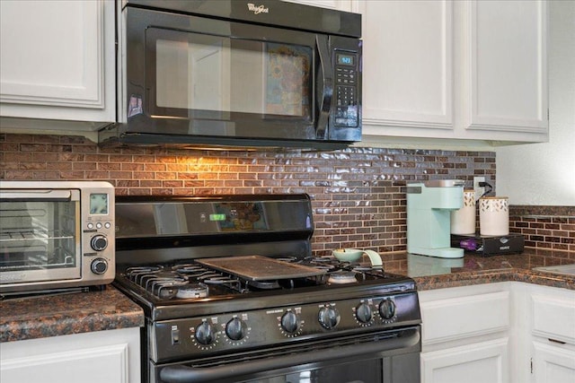 14300 Anita Marie Ln, Austin, TX 78728 - kitchen featuring black appliances, backsplash, and white cabinetry
