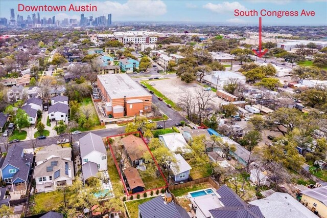 203 Ben Howell Dr, Austin, TX 78704 - aerial view of residential area featuring skyline