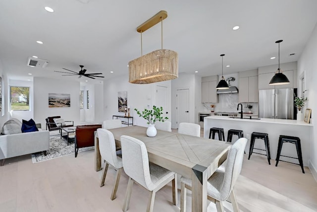 4703 Mount Vernon Dr Unit 1, Austin, TX 78745 - dining area with recessed lighting, light wood-style flooring, and a ceiling fan