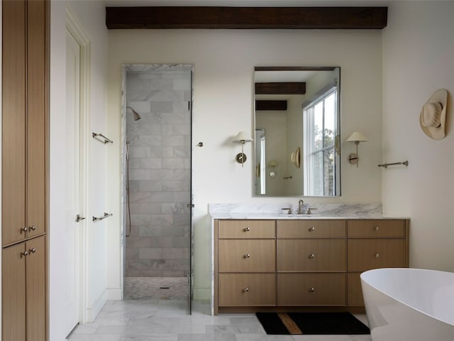 4401 Amarra Dr Unit 14, Austin, TX 78735 - full bath with a shower stall, vanity, marble finish floors, and a freestanding tub