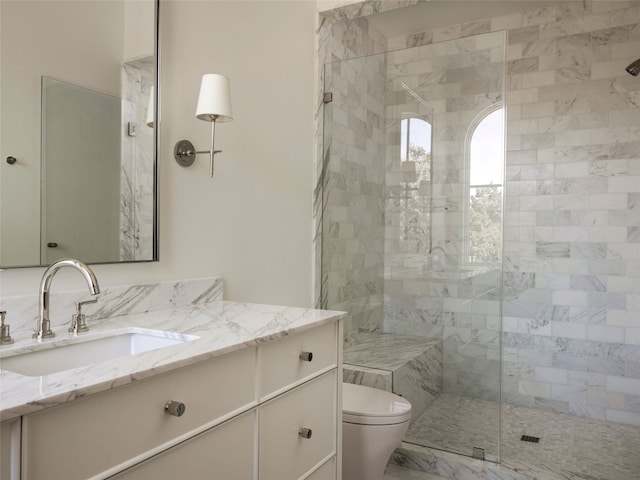 4401 Amarra Dr Unit 14, Austin, TX 78735 - bathroom with vanity, a stall shower, and toilet