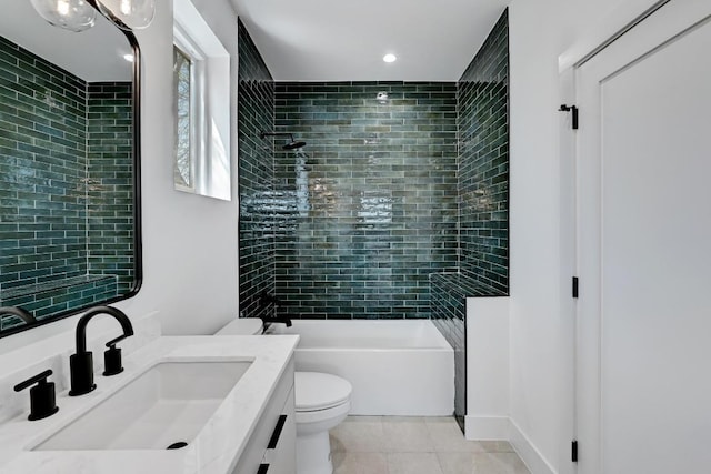 4703 Mount Vernon Dr Unit 2, Austin, TX 78745 - bathroom featuring toilet, vanity, tile patterned flooring, shower / washtub combination, and recessed lighting