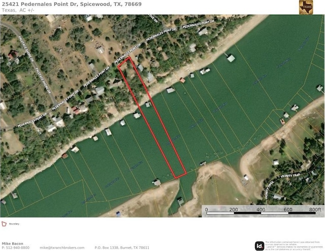 25421 Pedernales Point Dr, Spicewood, TX 78669 - map / location featuring property parcel outlined