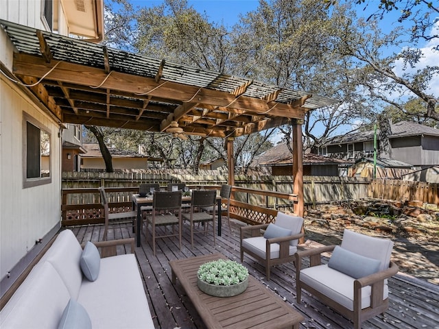 716 Shiny Rock Dr, Austin, TX 78748 - wooden terrace with outdoor dining area and a fenced backyard