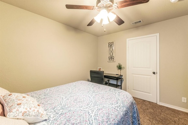 6806 Ambrose Cir, Temple, TX 76502 - bedroom with visible vents, carpet floors, baseboards, and a ceiling fan