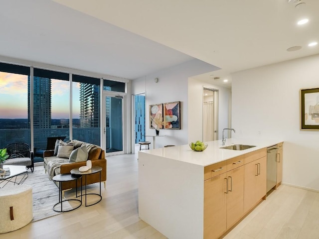 301 W Ave Unit 1301, Austin, TX 78701 - kitchen with a sink, light wood-type flooring, stainless steel dishwasher, recessed lighting, and light countertops