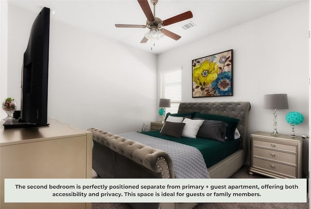 bedroom with visible vents and ceiling fan