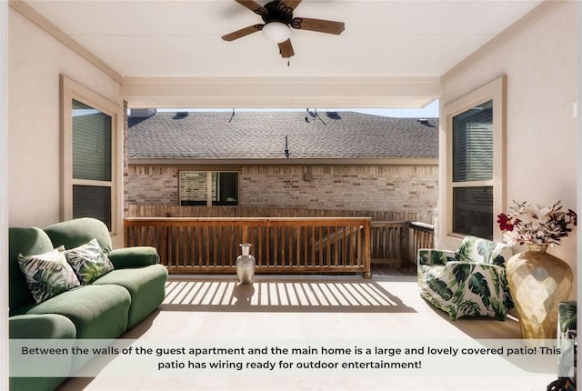 wooden deck with ceiling fan