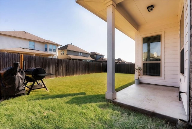 view of yard featuring a patio and a fenced backyard