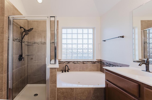 422 Village Commons Blvd, Georgetown, TX 78633 - bathroom with a garden tub, a stall shower, and vanity
