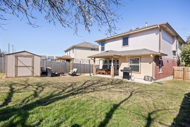 1631 Plume Grass Pl, Round Rock, TX 78665 - rear view of property with a patio, stucco siding, and brick siding