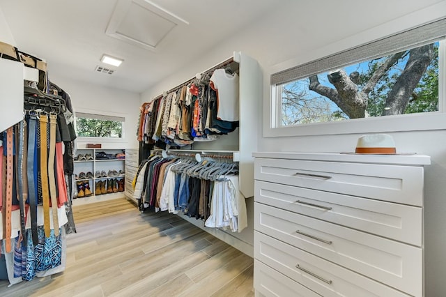 8702 Silverhill Ln, Austin, TX 78759 - walk in closet with attic access and light wood-style floors