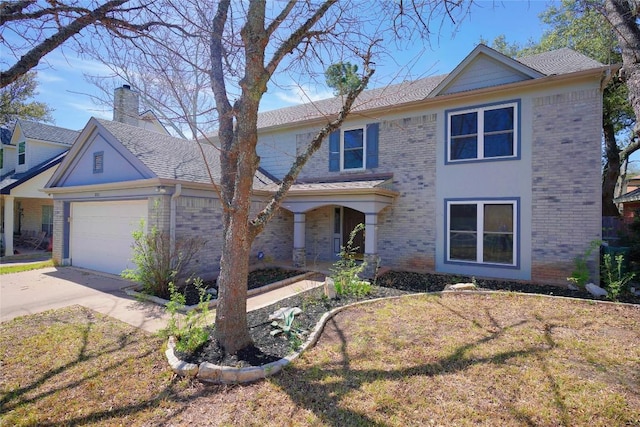 8521 Racine Trl, Austin, TX 78717 - traditional home with brick siding, concrete driveway, and an attached garage