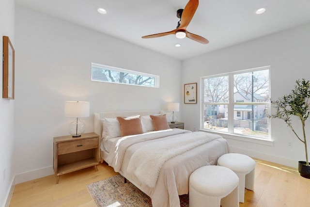 4800 Prock Ln Unit A, Austin, TX 78721 - bedroom with recessed lighting, light wood-style flooring, baseboards, and a ceiling fan