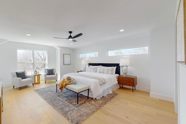 4800 Prock Ln Unit A, Austin, TX 78721 - bedroom with light wood-style floors, recessed lighting, baseboards, and ceiling fan