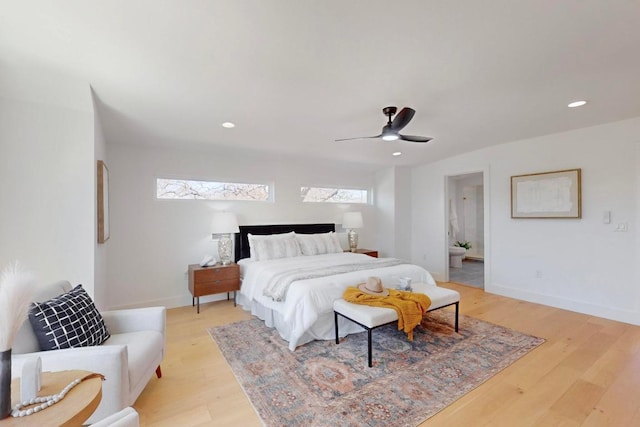 4800 Prock Ln Unit A, Austin, TX 78721 - bedroom featuring light wood-type flooring, recessed lighting, baseboards, and a ceiling fan