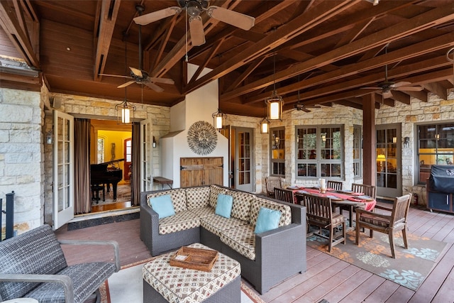 4403 Elohi Dr, Austin, TX 78746 - wooden deck featuring a ceiling fan and an outdoor hangout area