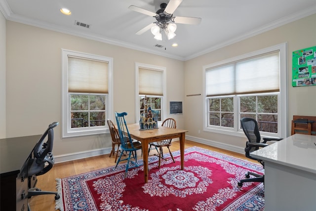 4403 Elohi Dr, Austin, TX 78746 - office space featuring healthy amount of natural light, wood finished floors, recessed lighting, crown molding, and ceiling fan