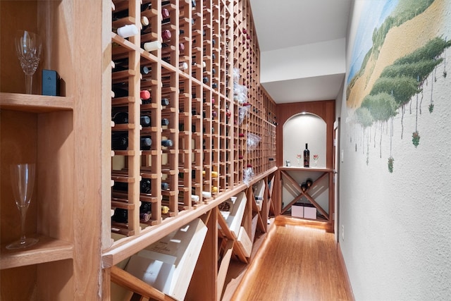 4403 Elohi Dr, Austin, TX 78746 - wine room with wood finished floors and a textured wall