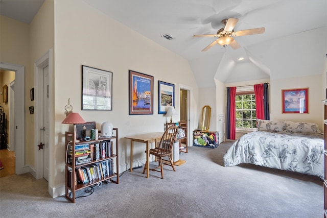4403 Elohi Dr, Austin, TX 78746 - carpeted bedroom with visible vents, baseboards, and lofted ceiling