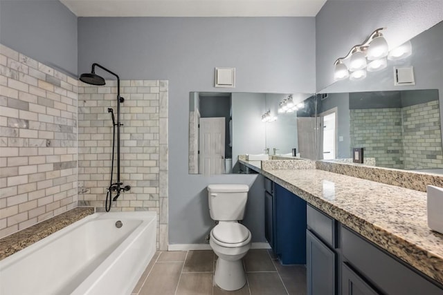 2450 Wickersham Ln Unit 101, Austin, TX 78741 - bathroom with vanity, baseboards, tile patterned flooring, shower / bath combination, and toilet