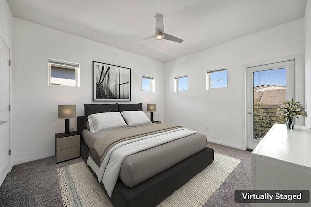 5809 Charles Merle Dr Unit B, Austin, TX 78747 - bedroom featuring access to outside, light colored carpet, baseboards, and a ceiling fan