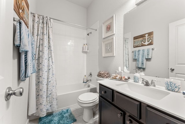 386 Nautical Loop, Kyle, TX 78640 - bathroom featuring toilet, shower / tub combo with curtain, vanity, and tile patterned flooring