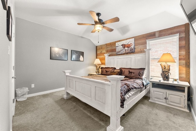 386 Nautical Loop, Kyle, TX 78640 - bedroom featuring vaulted ceiling, carpet flooring, baseboards, and a ceiling fan