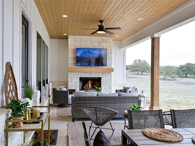 871 Blackbuck Ridge Dr, Lampasas, TX 76550 - view of patio featuring an outdoor living space with a fireplace and ceiling fan