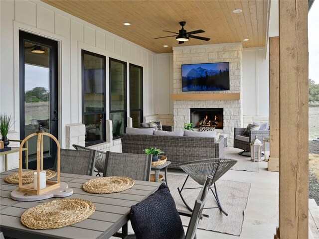 871 Blackbuck Ridge Dr, Lampasas, TX 76550 - view of patio / terrace featuring an outdoor living space with a fireplace and a ceiling fan