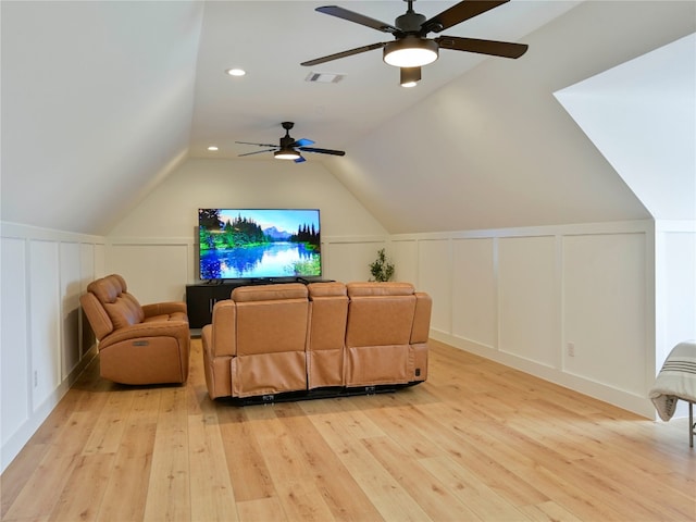 871 Blackbuck Ridge Dr, Lampasas, TX 76550 - home theater with a decorative wall, visible vents, light wood finished floors, and ceiling fan