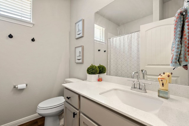 321 Cherry Laurel Ln, Kyle, TX 78640 - bathroom with toilet, plenty of natural light, wood finished floors, and vanity