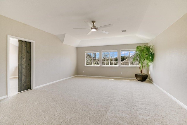9201 Cessna Ln, Austin, TX 78717 - unfurnished room featuring a ceiling fan, carpet, baseboards, and lofted ceiling