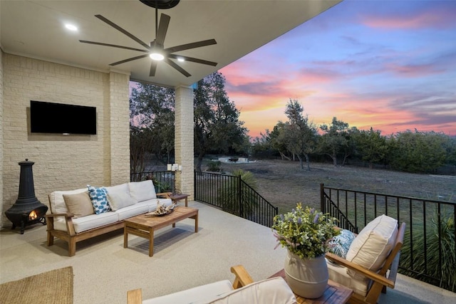 9525 Stratus Dr, Dripping Springs, TX 78620 - view of patio / terrace with ceiling fan and an outdoor hangout area