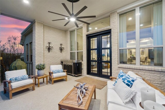 9525 Stratus Dr, Dripping Springs, TX 78620 - view of patio featuring french doors, outdoor lounge area, and a ceiling fan