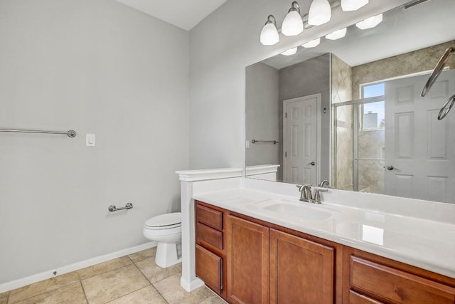 512 Eberhart Ln Unit 1207, Austin, TX 78745 - bathroom with a stall shower, toilet, vanity, baseboards, and tile patterned flooring