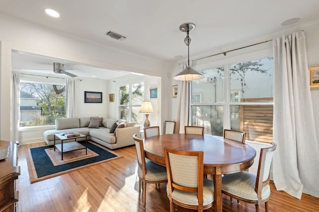 3506 Clearview Dr, Austin, TX 78703 - dining room featuring light wood-type flooring and ceiling fan