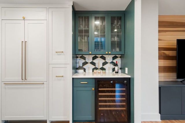 3506 Clearview Dr, Austin, TX 78703 - indoor dry bar with wine cooler, decorative backsplash, and paneled built in refrigerator