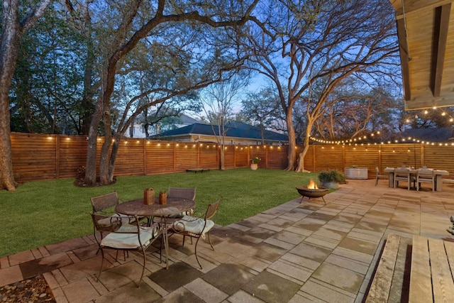 3506 Clearview Dr, Austin, TX 78703 - fenced backyard featuring outdoor dining area, a fire pit, and a patio area