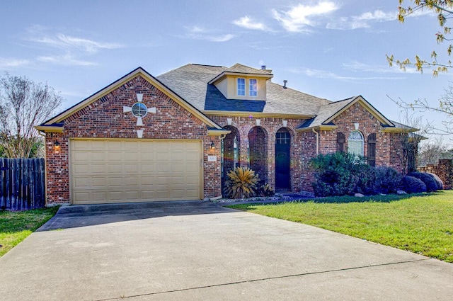 120 Mountain Laurel Way, Austin, TX 78737 - view of front of home featuring brick siding, asphalt driveway, an attached garage, and a chimney