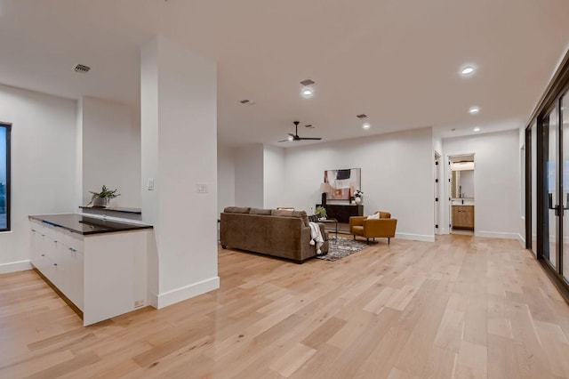 106 Bella Montagna Cir, Austin, TX 78734 - living room with light wood-type flooring, ceiling fan, and recessed lighting