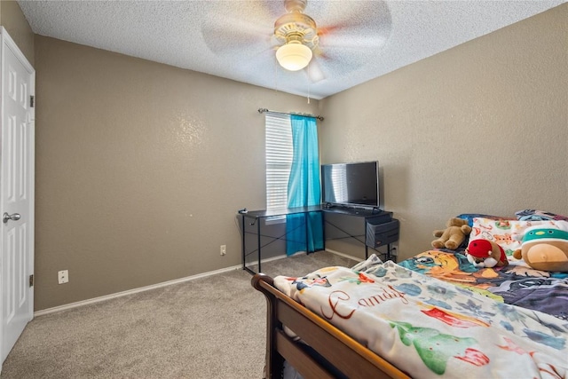 2103 Heather Dr, Cedar Park, TX 78613 - carpeted bedroom featuring a textured ceiling, a ceiling fan, and a textured wall