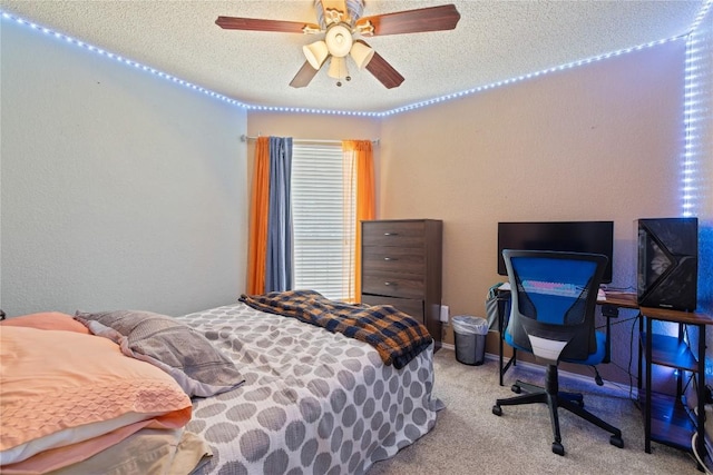 2103 Heather Dr, Cedar Park, TX 78613 - bedroom with carpet floors, a textured ceiling, and a ceiling fan