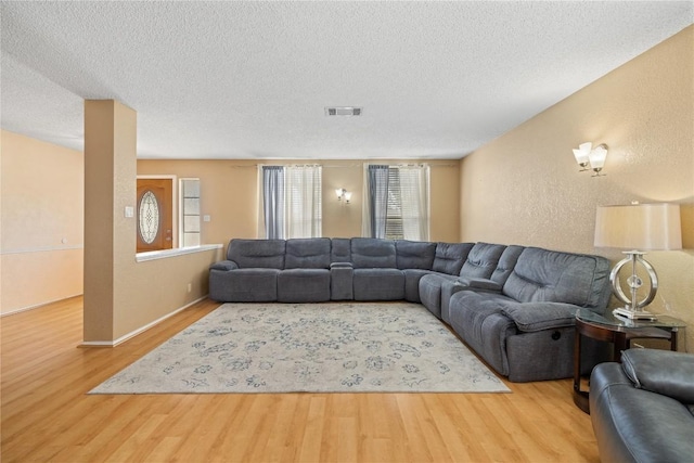 2103 Heather Dr, Cedar Park, TX 78613 - living area with a textured wall, wood finished floors, a textured ceiling, and plenty of natural light