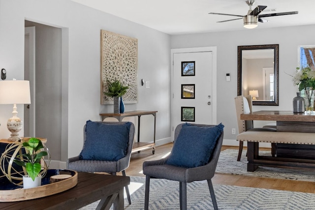 5307 Halmark Dr, Austin, TX 78723 - living area with a ceiling fan and wood finished floors