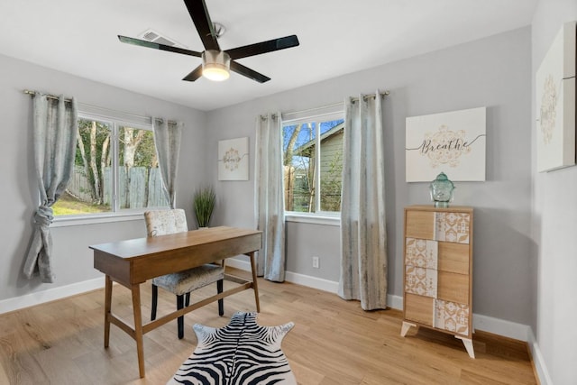5307 Halmark Dr, Austin, TX 78723 - home office featuring a ceiling fan and light wood-type flooring