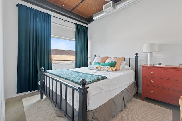 bedroom featuring wooden ceiling