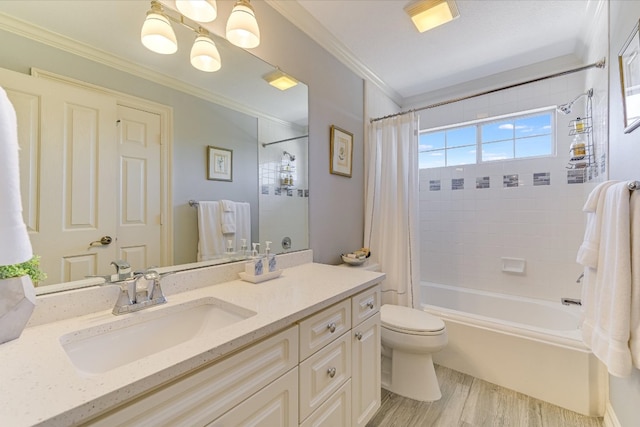 14415 Echo Blf, Austin, TX 78737 - full bathroom with shower / tub combo, vanity, wood finished floors, crown molding, and a chandelier